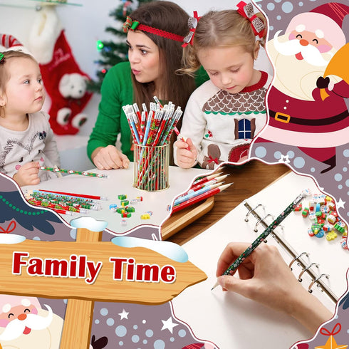 72 Pcs Christmas Pencils Mini Pencil Erasers Set, Christmas Party Favors for Kids, Holiday Tiny Erasers, Classroom