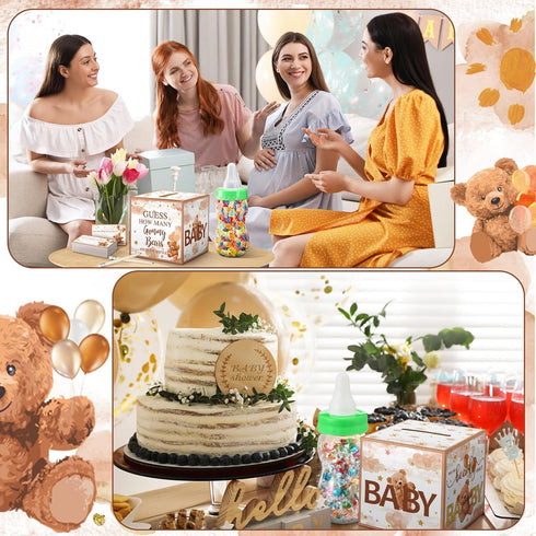 82 Pcs Baby Shower Games, Guess How Many Bears with Game Box, Baby Bottle, Guessing Cards, and Pencils for Gender Reveal