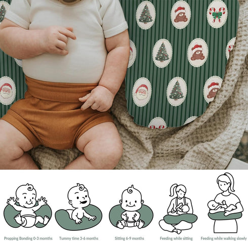 Red and Green Christmas Baby Nursing Pillow Covers for Boy Girl Santa Bear Trees Candy Bows Stripes Nursery Pillowcase