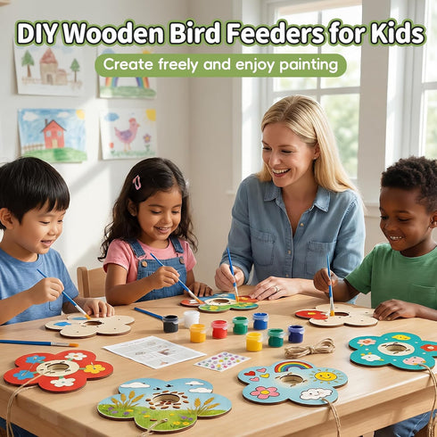 12 Pack 3-5 4-8 8-12, Bird Feeder Craft Kits for Kids Ages DIY Unfinished Wooden Art Painting Kits, Outdoor Bulk Toys