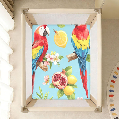 Bseiialft 52 28 Parrots Flowers Tropical Leaves Crib Sheets for Boys Girls Soft and Breathable Cotton Baby Sheets