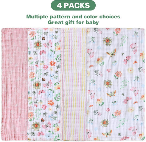 10 20 inches 6-Layer 4 Pack Viviland Baby Muslin Burp Cloths, Super Absorbent Washcloths for Baby Girl and Boy, x Baby