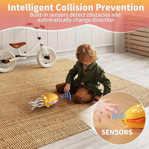 Rod,Tummy 3 4 5 6 Interactive Dancing Octopus Toy,LED Light-Up Music Crawling Squid with Smart Obstacle Avoidance