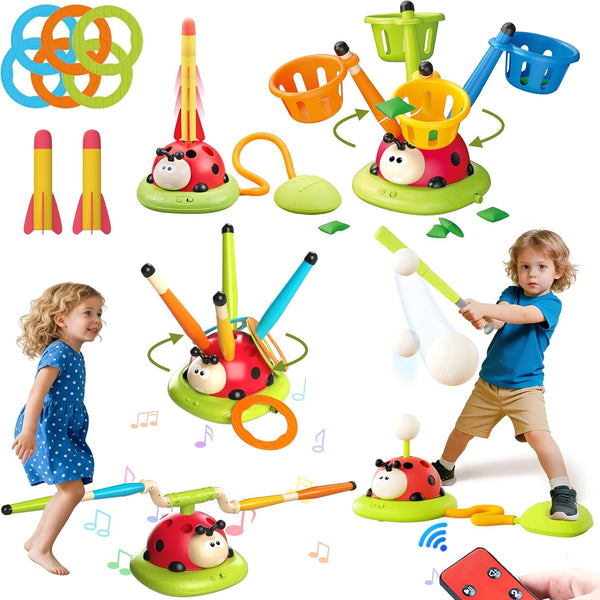 5 in 1 Musical Jump, Bean Bag Toss Ring Game, Baseball Toys