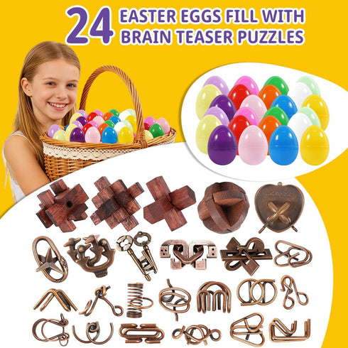 HINWOLN 24pcs Easter Egg Fillers with Brain Teaser Puzzles Toys - Easter Basket Stuffers for Teens, Egg Fillers