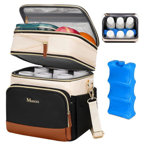 Mancro Expandable Breast Milk Cooler Travel Bag with Ice Pack, Double Layer