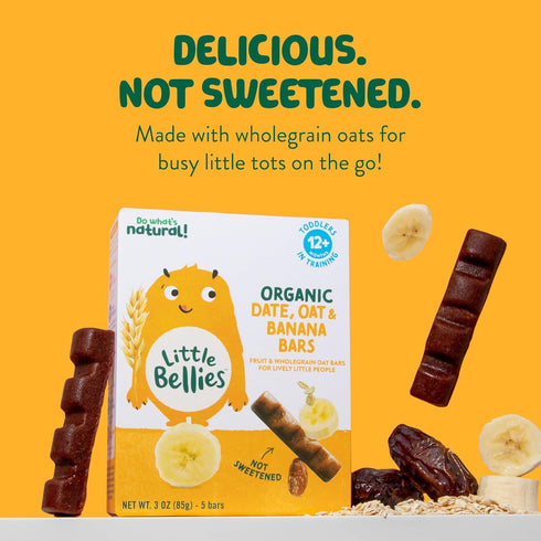 12+ 3 oz (5 Pack 6 Little Bellies Organic Date, Oat & Banana Bars for Toddlers Months, Bars)
