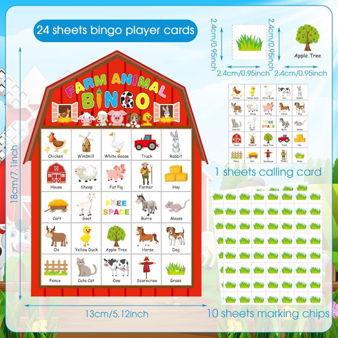 Liliful 35 Pcs Farm Party Bingo Game, Barnyard Birthday Bingo Cards for Kids, Adults, and Family Activities