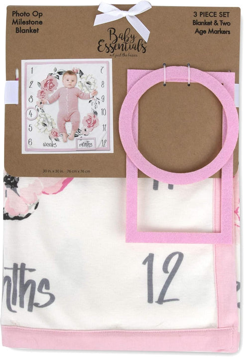 Baby Weekly, Monthly Milestone Blanket for Baby Boys and Girls with Month & Week Markers for Swaddling and Baby Photo Props (Floral Roses) by Baby Essentials