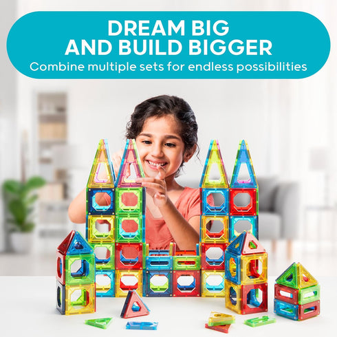 Discovery 100-Piece 3D Magnetic Tile Set, Educational STEM Toy, Construction Building Block Creativity Kit, Safe