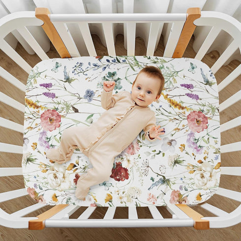 Crib Sheets for Girls Boys Wildflower Boho Baby Sheets for Crib,Neutral Toddler Mini Crib Mattress Sheets Fitted for Nursery Bed 27"x 39" by CaTaKu