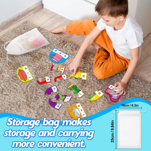 CVC Puzzle Cards for Kids, Phonics Games, Speech Therapy Toys for Toddlers, 3 Alphabet Letter Word Puzzles