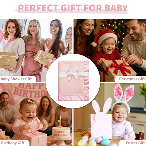 2 Inch Cozy 30x40 Inch Pro Goleem Fleece Baby Blankets for Girls with Satin Trim, Super Soft Plush Receiving Blanket