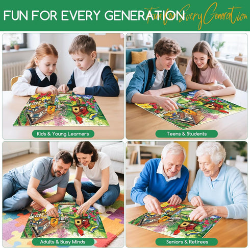 VoYouTwo 300 8-10 10-12,Flowers Nights,20.5x15 Piece Puzzles for Adults, Garden Birds Birdhouse Village Puzzle