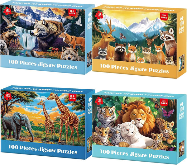 Jeacirio Kids Puzzles Ages 5-8 - Wild Animals Puzzles 100 Piece Jigsaw Puzzles