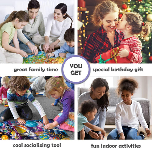 QUOKKA 300 Piece Floor Puzzles for Kids Ages 10-12, 3X Set Learning Space USA and World Maps