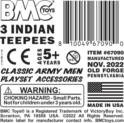 BMC Classic Plains Indian Teepees - Tan 3pc Western Plastic Playset Accessories