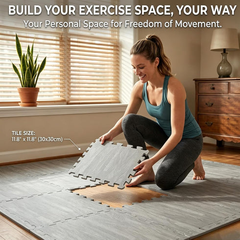 16 3/8-Inch Tebery Pieces Printed Wood Grain Interlocking Floor Tiles Thick EVA Foam Grey Puzzle Floor Mat