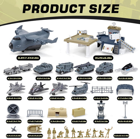 Playset, 11 3 4 5 Military Base Building Army Toys with Vehicles Airplane Helicopter Fighter Jet Army Men Action