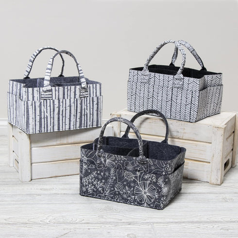 Sammy & Lou Collapsible Floral Felt Storage Caddy, Divided Design for Diapers, Wipes, Changing Items, 11.5 in x 6 in x