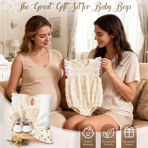 Set Golray Wooden Baby Gift Basket Newborn Girls Baby Shower Gifts Cloth with Bodysuit/Soft