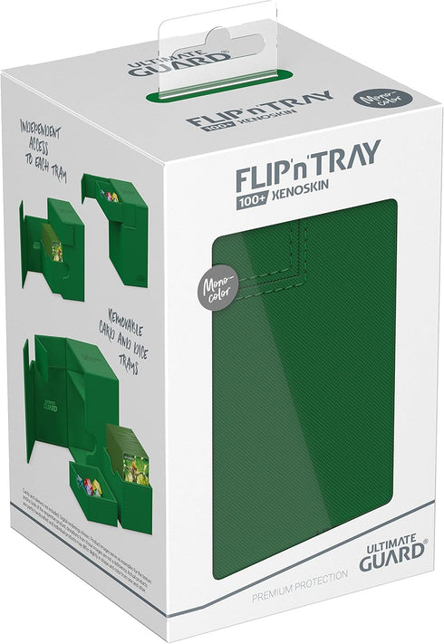 Ultimate Guard Flip 'n' Tray 100+ Deck Case for 100 Double-Sleeved TCG Cards + Dice Tray, Green