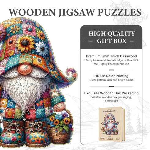Wooden Jigsaw Puzzles, Gnome Wooden Puzzles for Adults, Unique Shape Medium 10.3"x11.8" with Exquisite Box
