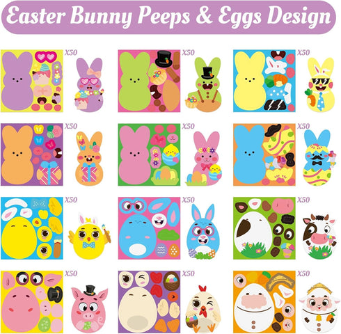 600Pcs Haooryx Bunny Egg Sticker Rolls - Easter Rabbit Animal Egg Make A Face Stickers Cute Make Your Own Self Adheisve