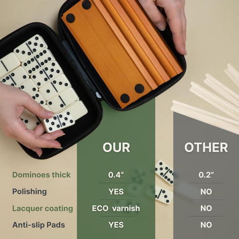 Set 4 6 Set Set 28 Queensell Dominos for Adults with Domino Racks - Double Dominoes with Domino Holder, Classic Board