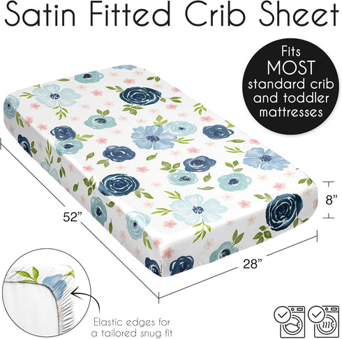 Sweet Jojo Designs Blush Pink Blue Boho Floral Girl Baby Satin Fitted Crib Sheet Infant Newborn Nursery Toddler Bed