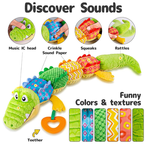 Infant Baby Musical Stuffed Animal Activity Toy with Teether, Crinkle, Rattle, Textures for Newborns 0-12 Months,