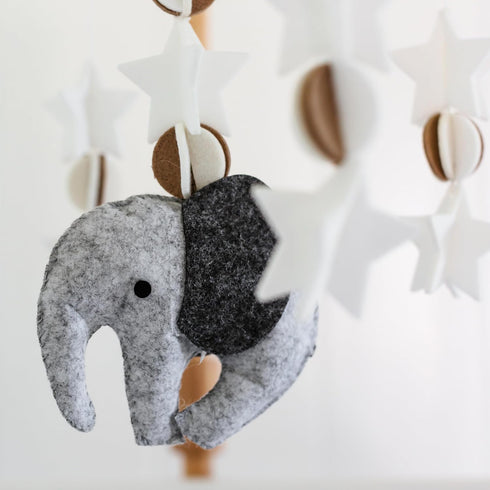 Scandinavian Elephant Baby Crib Mobile, Grey Portable Hanging Mobile for Newborns, Gift-givers.