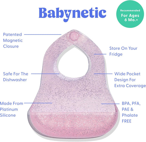 Magnetic Silicone Baby Bib Waterproof, Dishwasher Safe, BPA Free Food-Grade, Feeding Bib for Infants and Toddlers