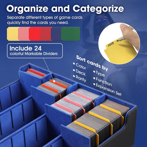 FTSFVOE Commander 3000+ 24 Trading Card Storage Box for - Card Deck Box with Removable Cover, Colorful Divider Tabs