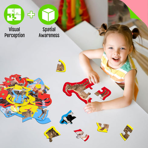 12 Pack Realistic Animal Puzzles - 48 Pieces Step-by-Step Animal Jigsaws for Preschool Toddlers 3+