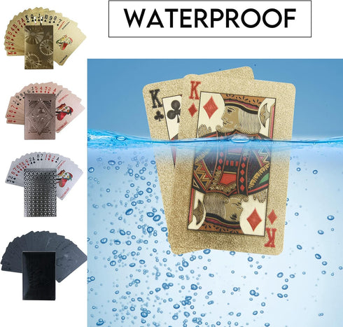 Waterproof Playing Cards, 4 Decks Plastic Black Rose Gold Foil Poker Cards for Game Parties