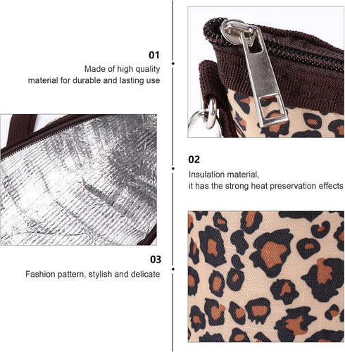 Insulated Waterproof Oxford Cloth Feeding Bottle Pouch with Leopard Print for Travel Nursing Breastmilk Storage Bag
