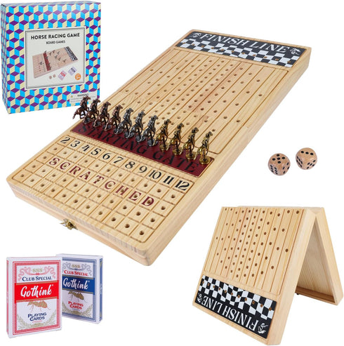 23 inches 11 2 2 Offelec Large Horse Race Board Game, Premium Durable Foldable Wooden Box, Horse Racing Game with Retro