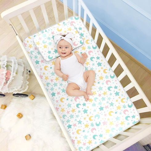 Yoogain 28" 52" Cooling Baby Washable Mattress x Breathable Crib Bumper Pads for Baby&Toddler Stars