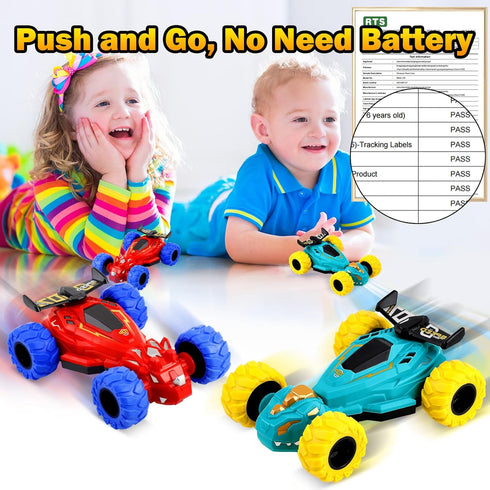 3-4 Cars,2 360 3 Toddler Monster Truck Toys,Dinosaur Toys for Ages Friction Spin Stunt Race PCS Push and Go Baby Toy