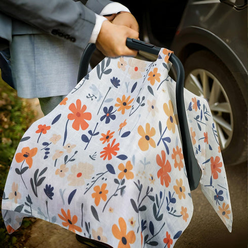 80S Summer, Muslin Car Seat Cover for Babies - Soft & Breathable Infant Carrier Canopy, Lightweight Sunshade