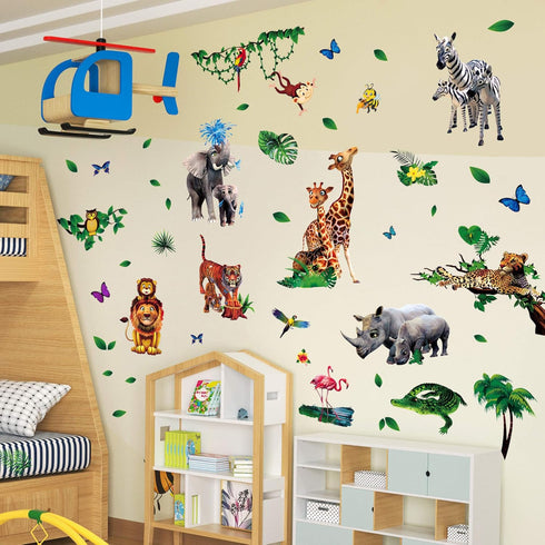 Amaonm Creative Giant Removable Cartoon Zoo Wild Jungle Animals 3D DIY Wall Decals for Kids Bedroom, Living Room,