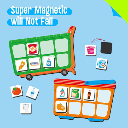 Magnetic Shopping List Game, Funny Groceries Matching Memory Game, Race to Collect Your Items Educational Toy for Boys