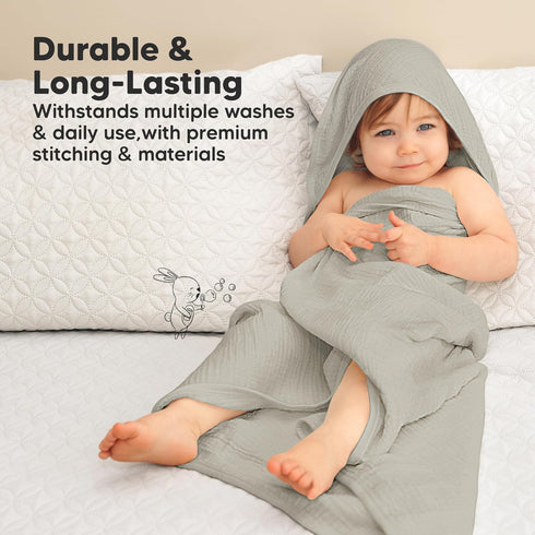 2-Pack, 30x30 KeaBabies Muslin Hooded Baby Towels for Newborn Girls, Boys - Organic Cotton Baby Bath Towels Hooded