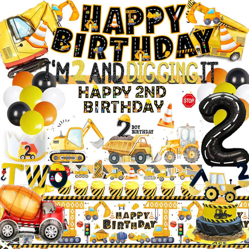 BEOXAGAR Construction Birthday Party Supplies for 2 Year Old Boy, 2nd Birthday Decorations