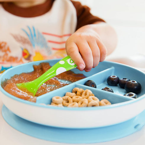 Munchkin Stay Put Suction Plates - Baby and Toddler, 3 Divided Sections, Blue/Green