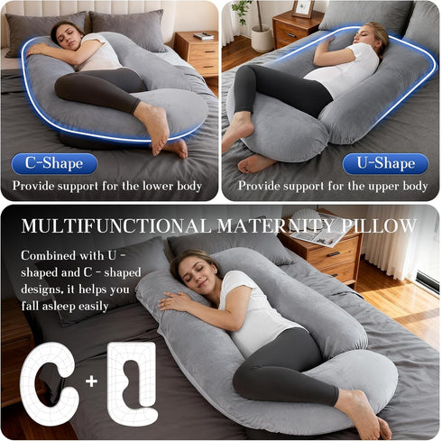 57 Inch Pregnancy Pillows for Sleeping, U Shaped Full Body Maternity Pillow with Removable Velvet Cover - Support