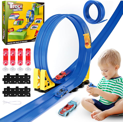 Cieex Flexible Race Track for Kids, 16.5 Ft Flex Track Set with 4