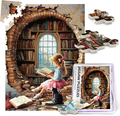 Vintage Book Jigsaw Puzzles 500 Pieces for Adults Bookshelf Jigsaw Puzzles Readers