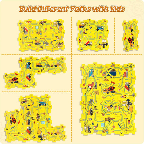 3-5 Set, 3 4 5 6 Plastic Puzzles for Kids Ages with Toy Cars (Excavator + Dump Truck), Toddler Puzzle Track Car Play